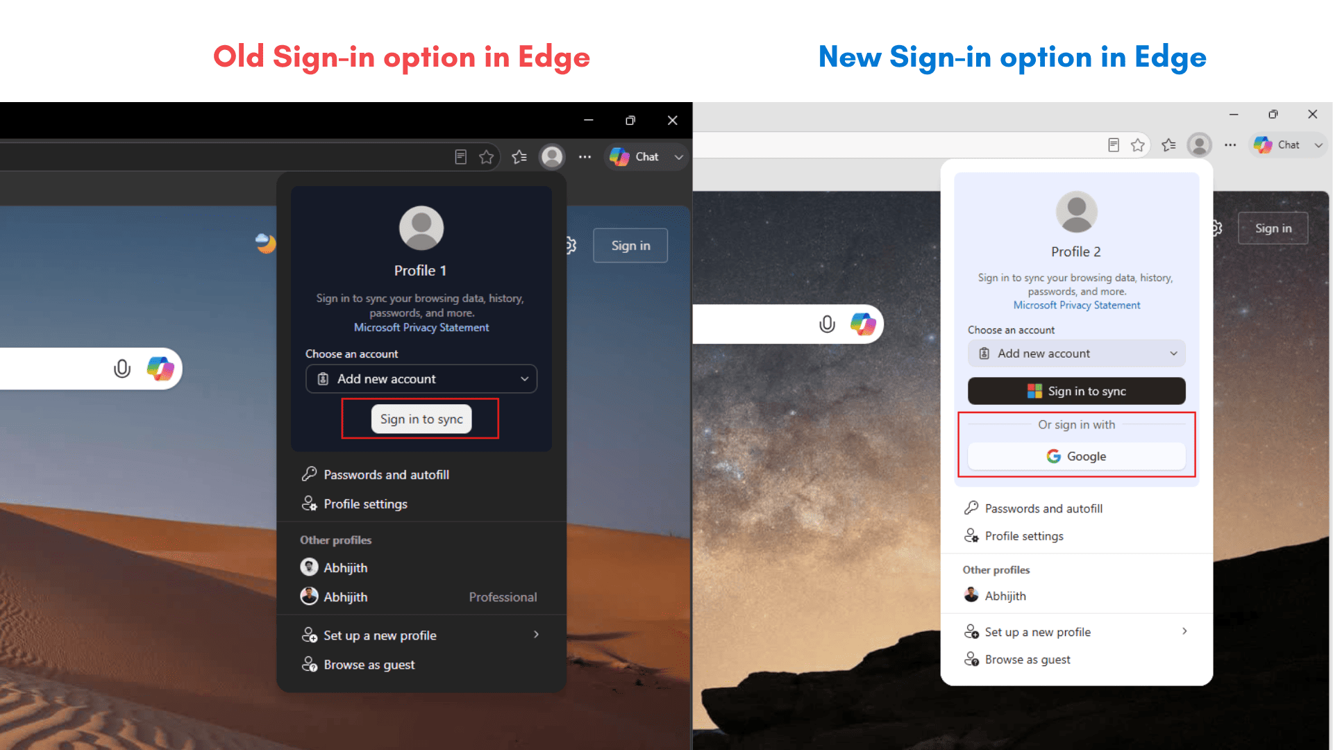 Microsoft Edge'de Google Hesabı ile Giriş Desteği ve Hesap Gereksinimlerinin Basitleştirilmesi