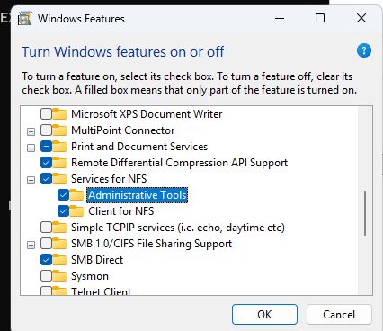 Windows'ta Dahili İstemciyi Kullanarak NFS Paylaşımlarının Bağlanması (Mounting)