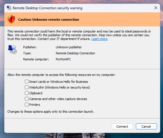 Windows RDP Kimlik Avı Koruması: 'Unknown Remote Connection' Uyarısı